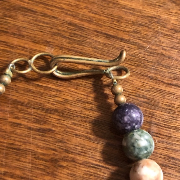 Bohemian chunky necklace 17” Detailed wooden and metal beads colorful - Picture 2 of 3